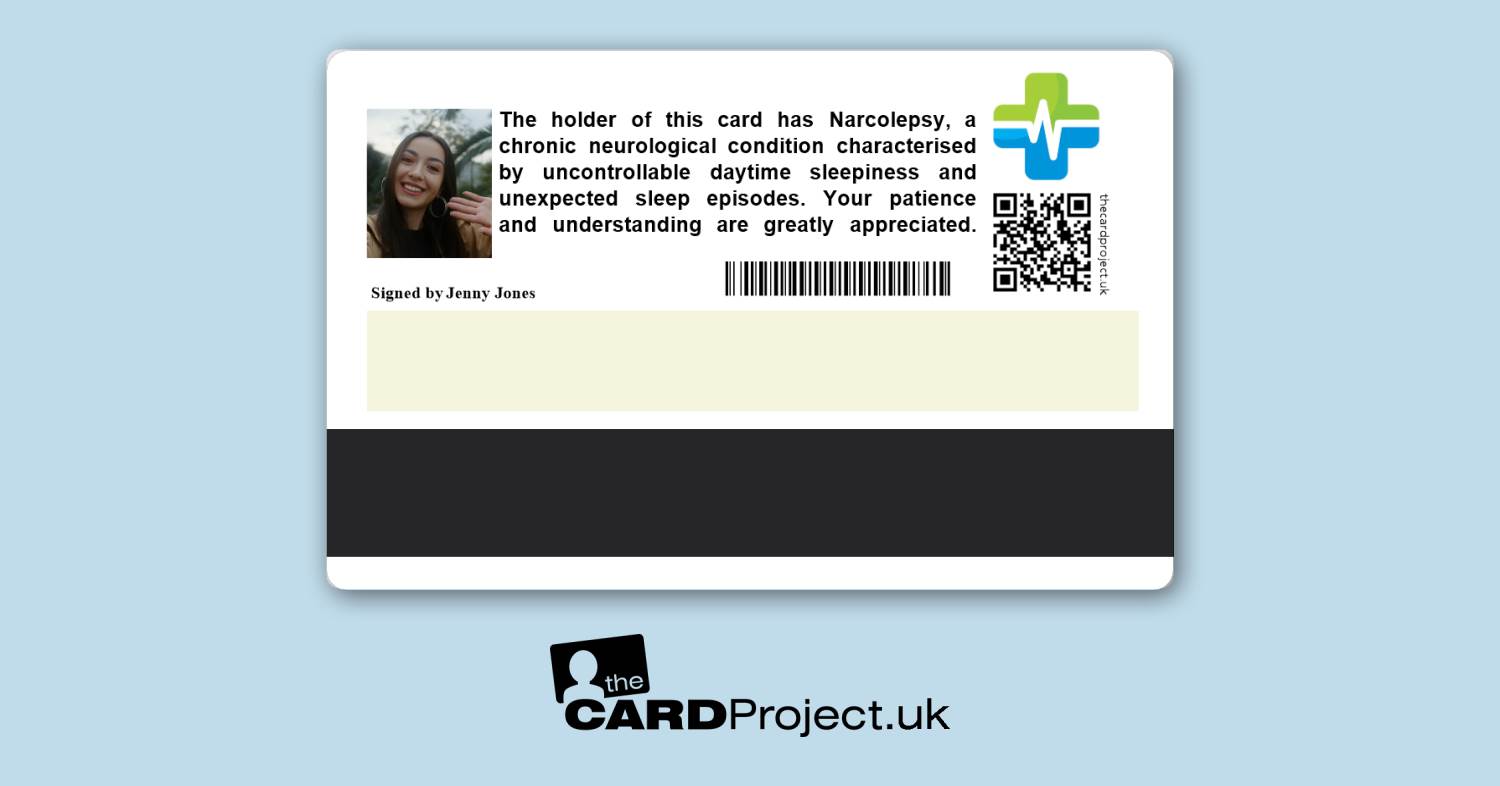 Narcolepsy Premium Photo Medical ID Card (REAR)